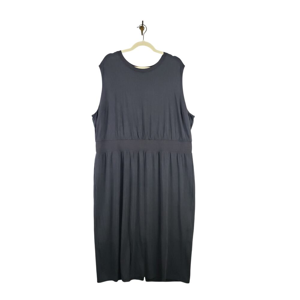 Athleta Women's 2X Sleeveless Santorini Cinch Dress Solid Black Midi Tie Botton